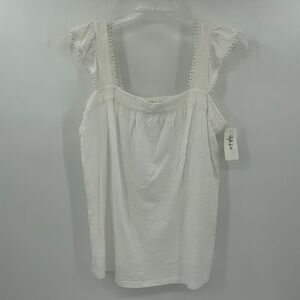 NWT Style & Co Embroidered Flutter-Strap Tank‎ Top White Medium (Z155)